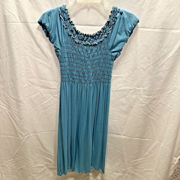 Sophia Max blue/teal short sleeve dress smocked babydoll flowy Women size medium - Picture 2 of 5